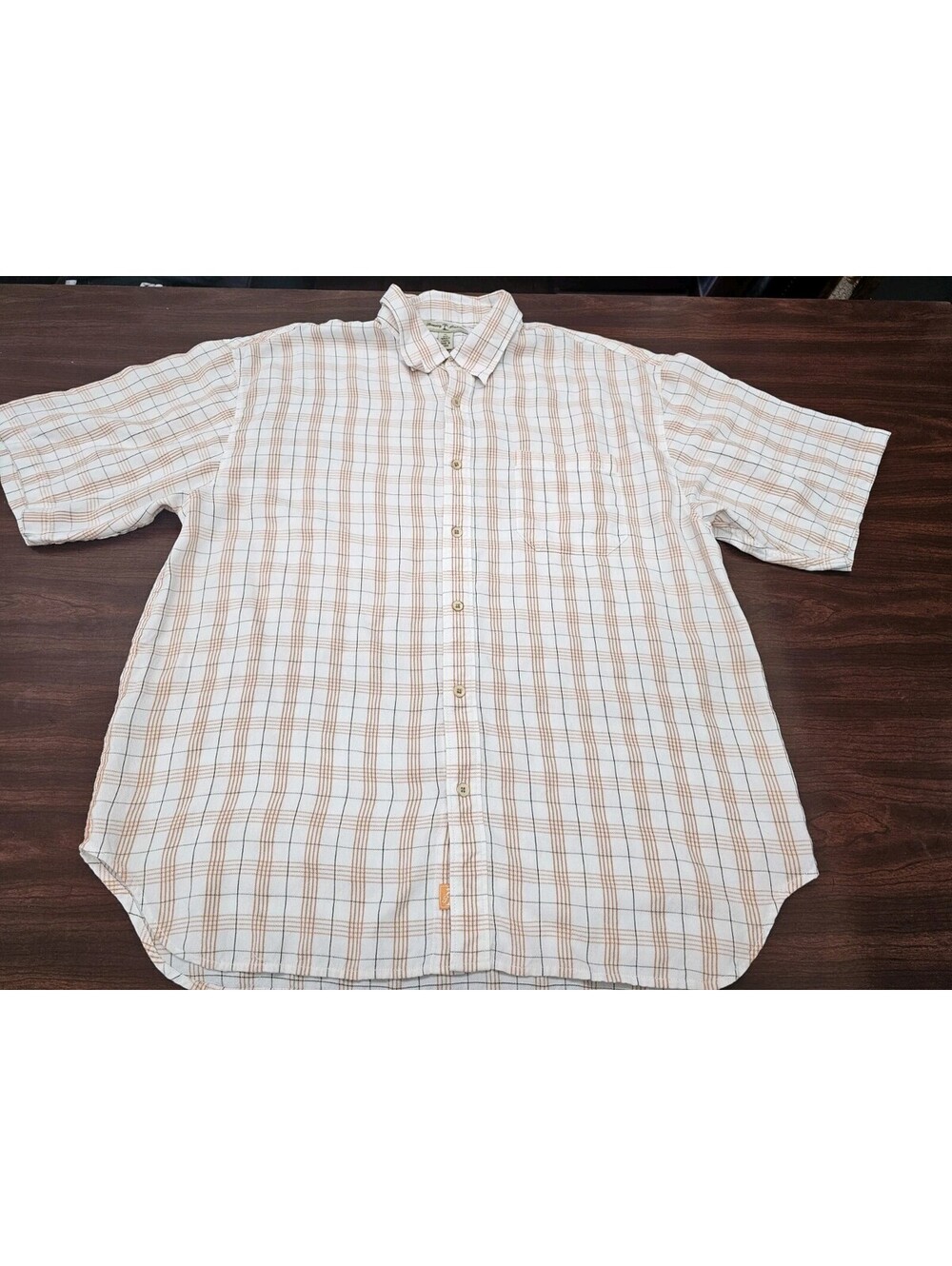 Tommy Bahama 100% Tencel Orange White Plaid Shirt XL Resortwear Casual Tropics